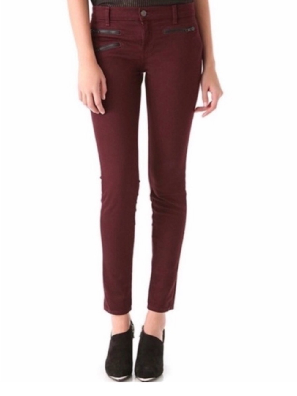 J Brand Skinny Burgundy Zip-Pocket Pants
